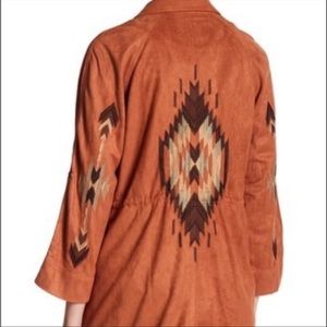 Miss Me embroidered faux suede jacked.  The color of Sedona.  South Western